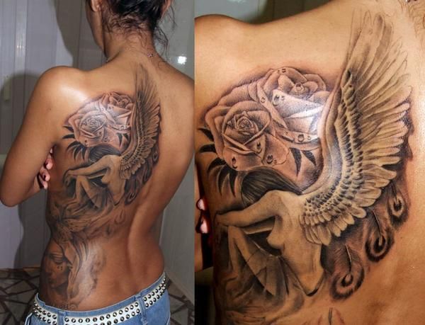 tatuaż anielicy z różami