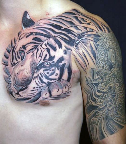 3d tiger chest tattoo