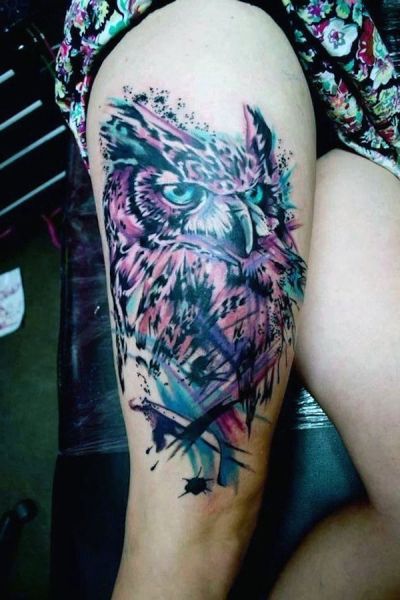 owl thigh tattoo for woman
