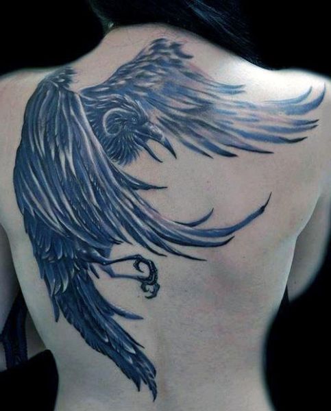 crow 3d back tattoo