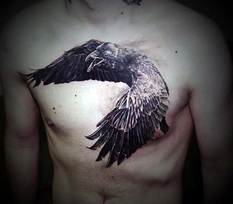 crow chest tattoo