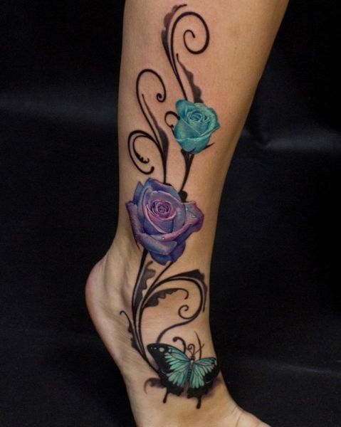 3d colored roses on leg