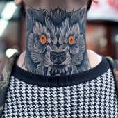 tatuaż wilk na szyi