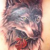wolf with rose tattoo