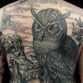 owl full back tattoo