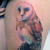 owl thigh tattoo