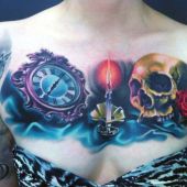 amazing skull and clock tattoo