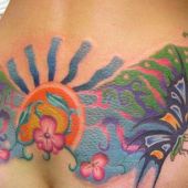 colorful lower back tattoo