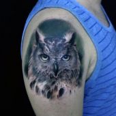 tatuaże ptaki sowa na ramieniu