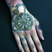 tatuaże na dłoni zegarek