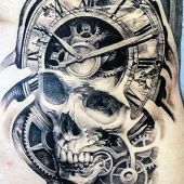 tatuaże 3d czaszka i zegar