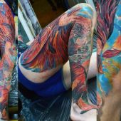 colorful leg tattoo
