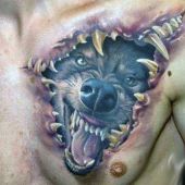 wolf 3d chest tattoo