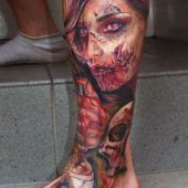 tatuaże 3d zombi na nodze