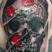 tatuaże czaszki z płatkami róży
