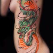 colorful dragon side tattoo
