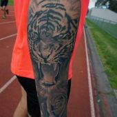 tatuaże zwierząt tygrys i róża