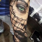 tattoo 3d green eyed girl