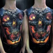 skull mens full chest tattoo