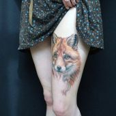 fox tattoo on thigh