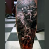 poseidon art leg tattoo