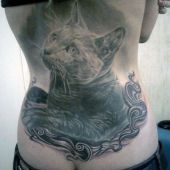 lower back tattoo realistic cat
