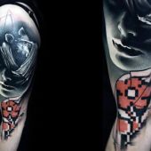 incredible 3d face and bat tattoo
