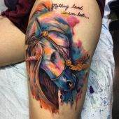 unicorn thigh tattoo