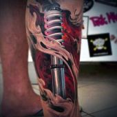 biomechanical leg tattoo for man
