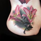 3d colored lili side tattoo