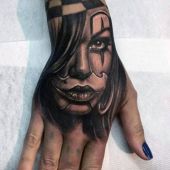 hand tattoo women face