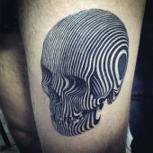 skull 3d thigh tattoo