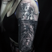 tatuaże 3d tygrys i kotek