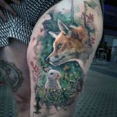 tatuaż realistyczny królik i lis