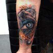 3d tattoo crow and eye