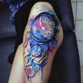 dreamcatcher thigh tattoo