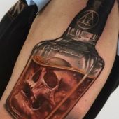 3d bottle whisky with skull