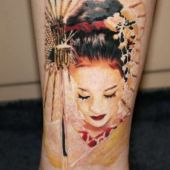 3d geisha tattoo on ankle