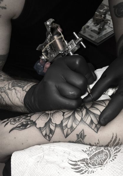 dotwork flower tattoo process