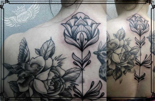 black & grey flower tattoo
