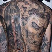 full back tattoo skull dragon
