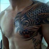 koi chest tattoo