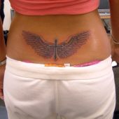 Lower Back Tattoos UCross And Angel Wing