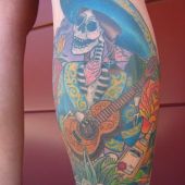 Dia De Los Muertos Tattoo On Leg