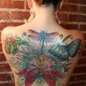 butterflys dragonfly back woman tattoo