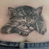 lower back tattoo sleeping cat