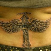 lower back tattoo cross wings