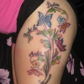 Thigh Tattoo butterfly, flowers