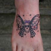 foot tattoo butterfly skull