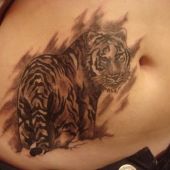 tatuaże na brzuchu tygrys